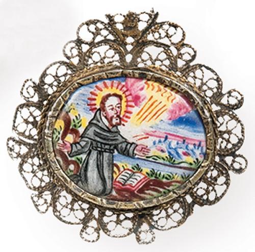 Relicario de San Francisco en fligrana y esmalte S. XVIII.