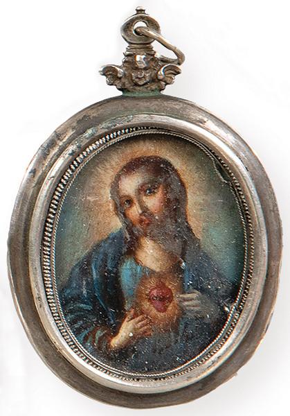  Relicario circular de plata España h. 1800.