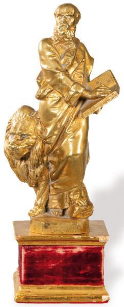  "San Marcos" escultura en bronce dorado Italia S. XVII.