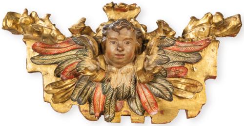 Remate de retablo de madera tallada, policromada y dorada, España S. XVII.