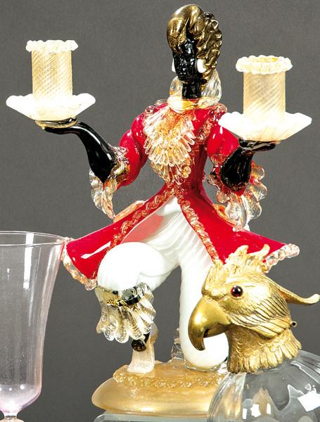 Candelabro de cristal de Murano con "moretto" con dos brazos de luz.