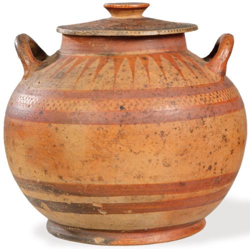 Vasija con tapa de cerámica policromada ItaloCorintia Grecia S. IV a.C.