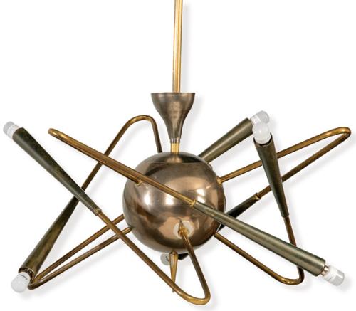 Lámpara de techo Stilnovo Orbit Sputnik con estructura de latón y niquel.