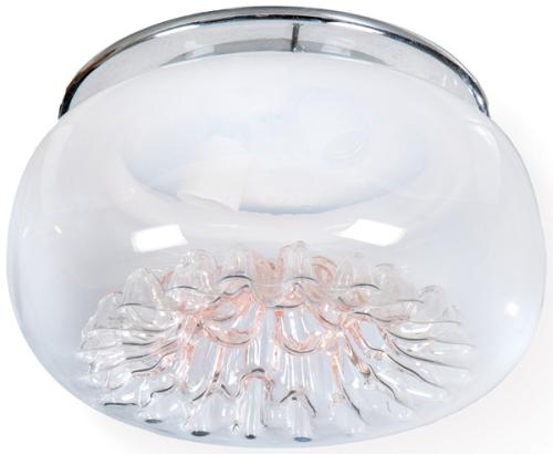  Plafón de techo con estructura de metal cromado, difusor semiesférico en vidrio opalino.