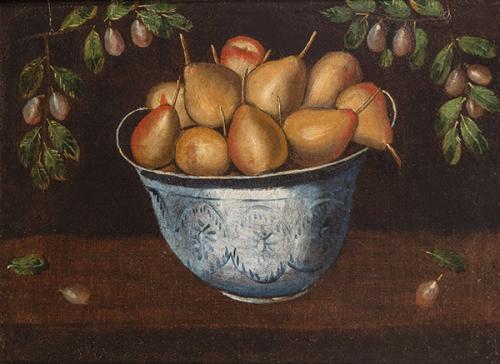 SEGUIDOR DE TOMÁS HIEPES S. XVII - Bodegón con gran cuenco con peras