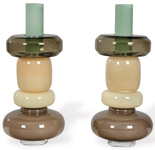 Pareja de jarrones de cristal de Murano con arandelas sueltas cuya posición puede intercambiarse.