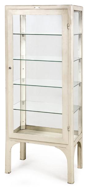 Vitrina de apotecario o consulta médica con estructura en chapa de acero pintada en blanco