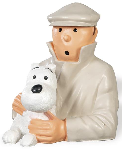 Busto de Tintin con Milu de fibra de vidrio.