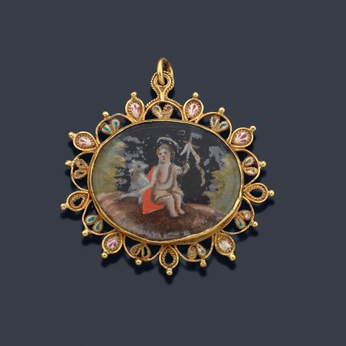 Relicario Mallorquín con las imágenes de Maria Magdalena penitente y San Juan Bautista. S. XVII.