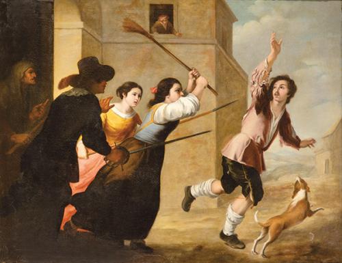 COPIA DE BARTOLOMÉ ESTEBAN MURILLO S. XIX - El hijo pródigo expulsado por las cortesanas