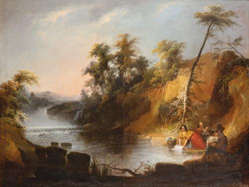 MANUEL BARRÓN - Paisaje con lavandera en un rio