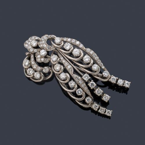  Broche en forma de espiga con brillantes de aprox. 3,40 ct en total.