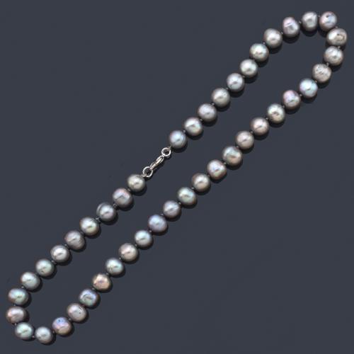  Collar con hilo de perlas Tahití ligeramente barrocas de aprox. 9,23 mm - 9,40 mm.