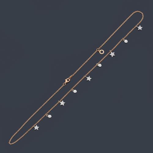 Cadena con motivos de estrellas y circulares con brillantes de aprox. 0,47 ct en total.