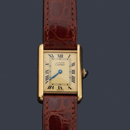 CARTIER Tank GP 20 de señora con caja en plata vermeil.