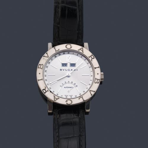 BVLGARI Triple Calendario ref. BB W 38 GL AC de caballero con caja en oro blanco de 18 K.
