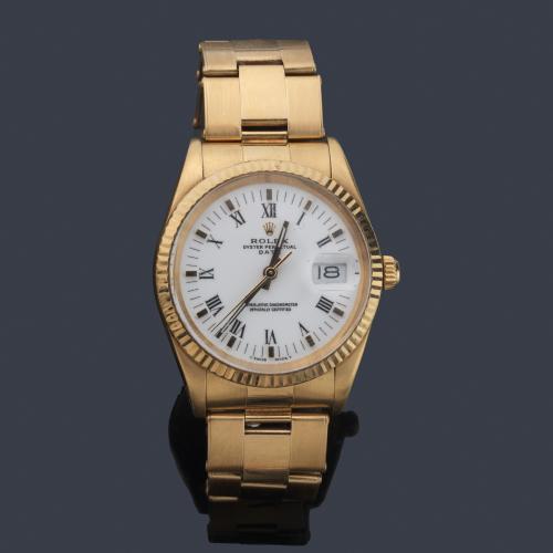  ROLEX Oyster Perpetual DateJust ref. 15038 Superlative Chronometer Officially Certified, de caballero con caja y brazalete en oro amarillo de 18 K.