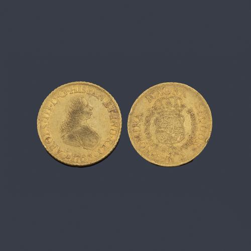 Carlos III 8 escudos, Popayán 1763 sobre 62 J