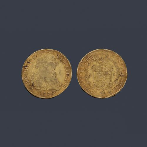 Carlos III 8 escudos, Lima 1775 MJ