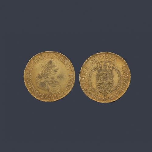 Carlos III 8 escudos, Santa Fe 1761 JV