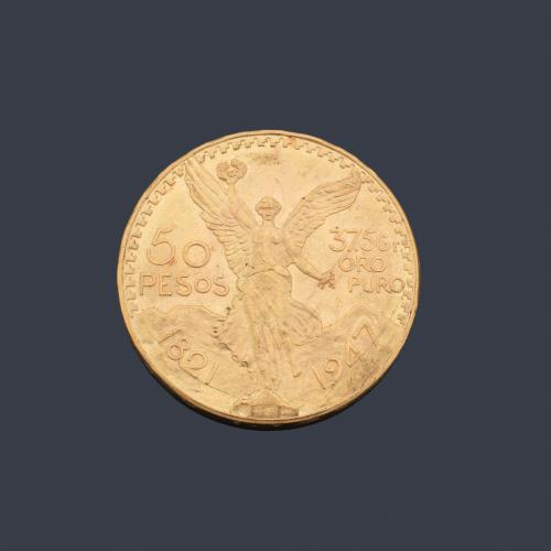 Moneda de 50 pesos Mexicanos en oro de 22K.