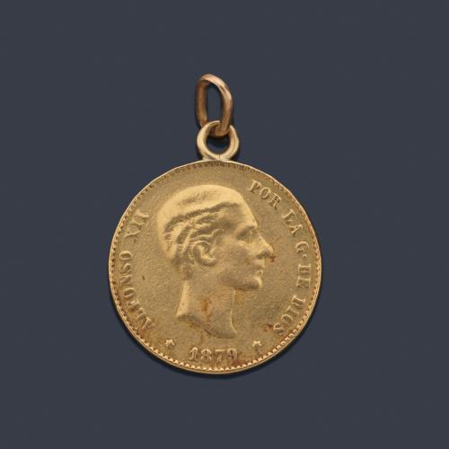 Alfonso XII 25 pesetas, Madrid 1879. Colgada.