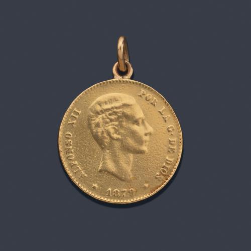 Alfonso XII 25 pesetas, Madrid 1879. Colgada.