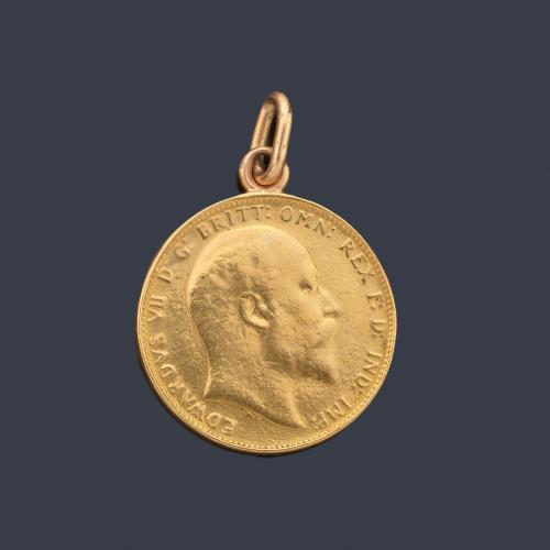 Colgante moneda libra Eduardo VII en oro de 22 K
