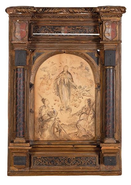 ESCUELA ESPAÑOLA S. XIX - Inmaculada Concepción con Santa Bárbara y Santa Catalina