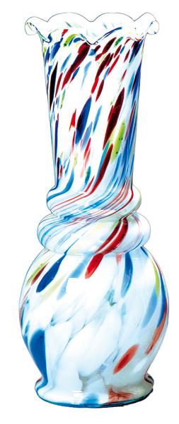 Jarrón de cristal de Murano de boca rizada con decoración moteada de colores h. 1950-60.