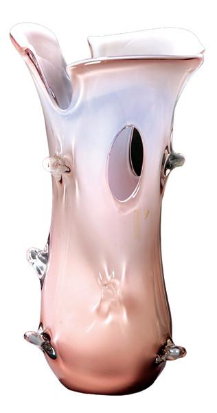 Jarrón de cristal de Murano esmaltado en lila con decoración calada y de gotas en relieve.