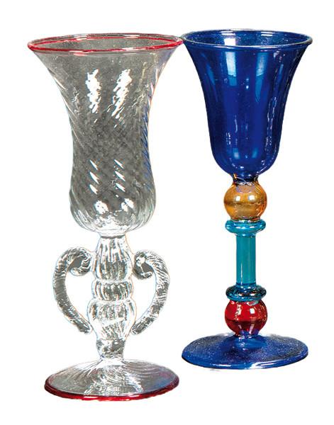 Dos copas de cristal de Murano de colección sopladas al aire.