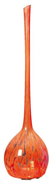 Jarrón de cristal de Murano de cuello largo con marchas naranjas.