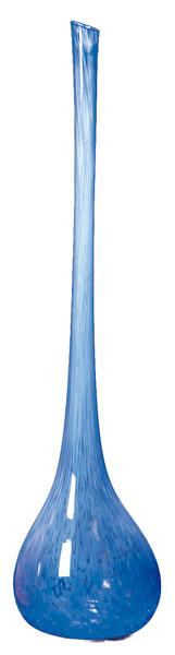 Jarrón de cristal de Murano de cuello largo con decoración de manchas azules.