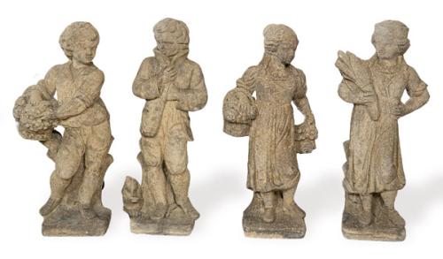 Cuatro estaciones de arenisca para jardín.