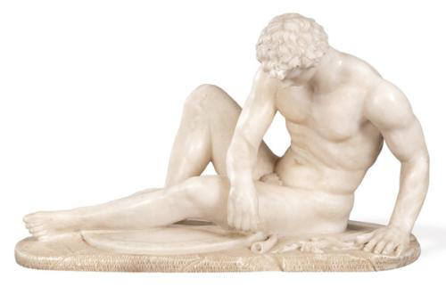 Gladiador Derribado tallado en mármol, Italia S. XIX