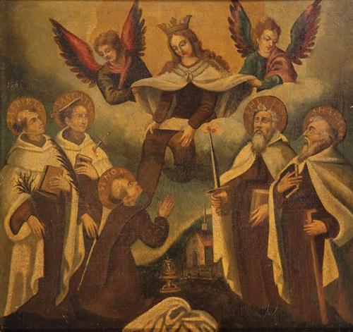  ESCUELA SEVILLANA S. XVII - La Virgen con San Simón y otros Santos