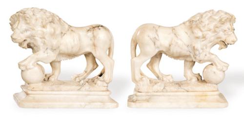"Leones de Medici" en marmol blanco, Italia S. XIX