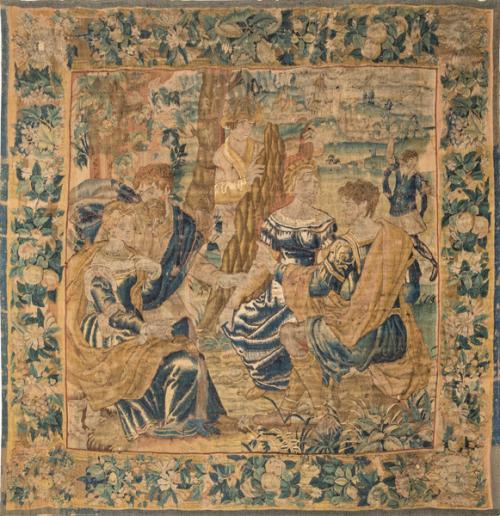 Tapiz del Renacimiento tardío flamenco que representa un episodio de la legendaria fundación de la ciudad de Cartago, protagonizado por la reina fenicia Dido. Se trata de una escena histórico-mitológica tejida en lana y seda.