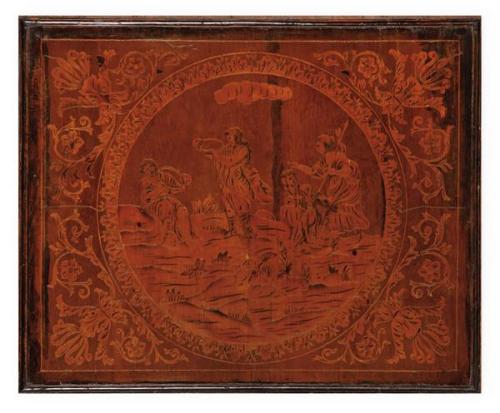  Panel de madera con marquetería de maderas frutales, Italia S. XVIII.