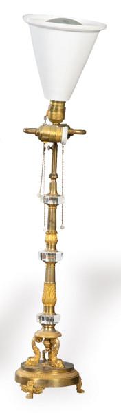 Lámpara de mesa de bronce y cristal, Francia S. XIX.