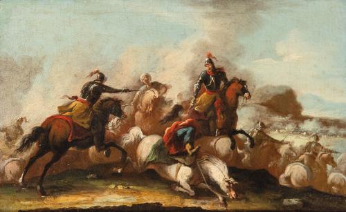 ATRIBUIDO A JACQUES COURTOIS, "LE BOURGIGNON" - Pareja de escenas de batalla