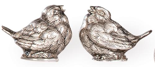 Pareja de saleros de plata española punzonada 1ª Ley de López en forma de pájaros.