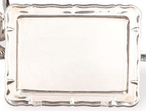 Bandeja rectangular de plata mejicana punzonada Ley Sterling de LM.