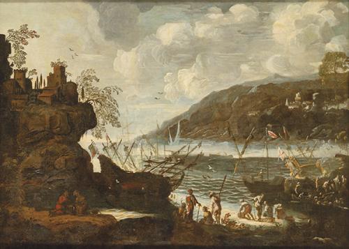  ATRIBUÍDO A FRANÇOIS DE NOMÉ - Escena portuaria