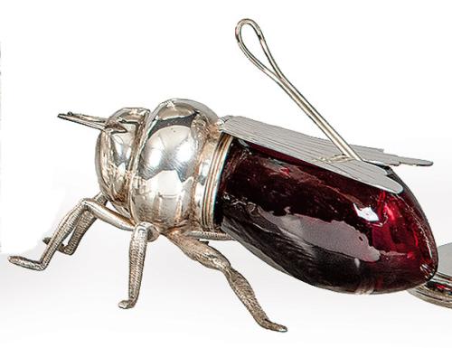 Azucarero de cristal y metal plateado en forma de mosca de Mappin & Webb, Sheffield