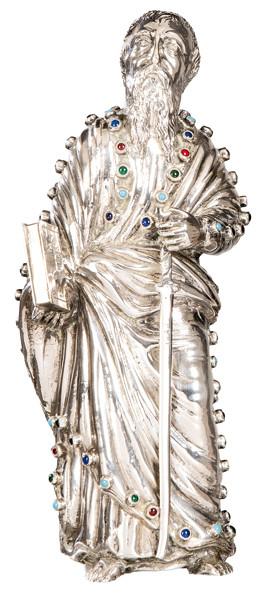 San Pablo de plata posiblemente francesa con cabujones de esmaltes de colores imitando piedras preciosas, S. XIX.