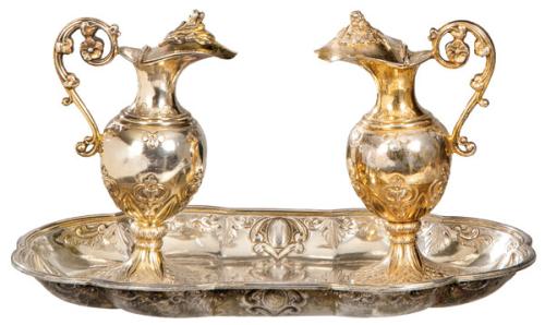 Vinajeras de plata francesa sobredorada punzonada Ley 950 de -JEAN? S. XIX.