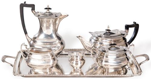 Juego de café y te de plata española punzonada 1ª Ley de Pasgorcy.