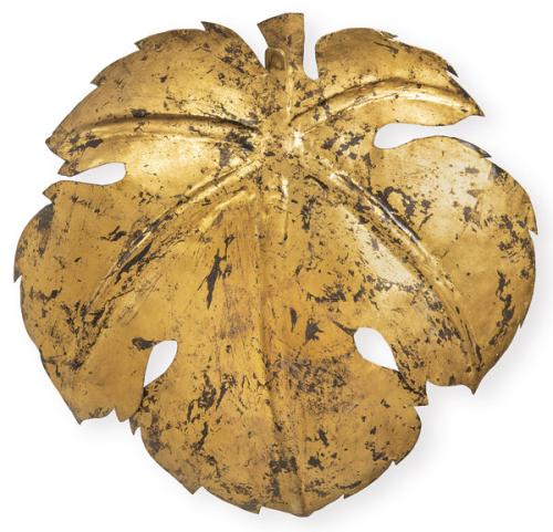 Aplique de pared en forma de hoja en metal recortado y dorado.